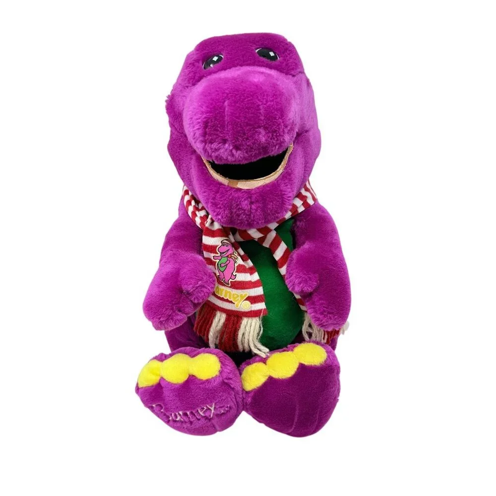 Vintage Barney Purple Dinosaur Plush Stuffed Toy 1990s Lyons Group Holiday Scarf